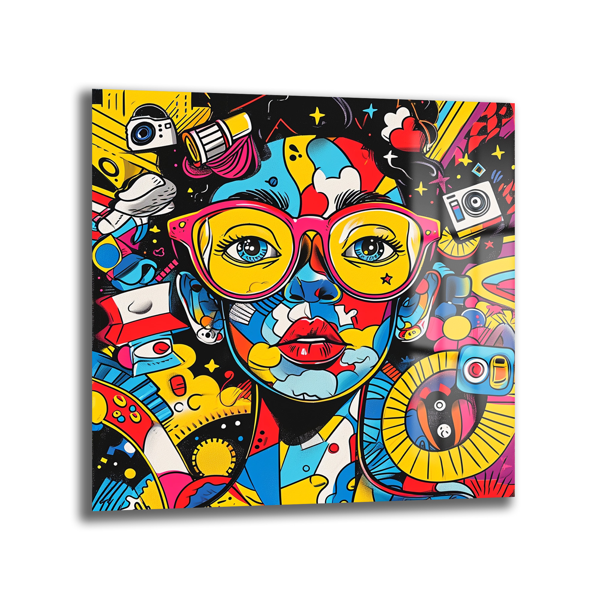 Canlı Renklerle Pop Art Kadın Portresi Temperli Cam Tablo - Glazella Canlı Renklerle Pop Art Kadın Portresi Temperli Cam Tablo - Glazella