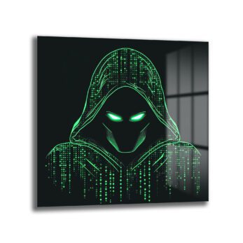 Siber Güvenlik Hacker Temalı Dijital Sanat Cam Tablo - Glazella