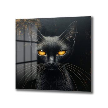 Gizemli Bakışlar: Siyah Kedi Temalı Modern Cam Tablo - Glazella Gizemli Bakışlar: Siyah Kedi Temalı Modern Cam Tablo - Glazella