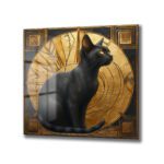 Art Deco'nun Asaleti: Altın ve Kara Kedi Temalı Temperli Cam Tablo Duvar Dekoru Art Deco'nun Asaleti: Altın ve Kara Kedi Temalı Temperli Cam Tablo Dekoratif Cam Tablo