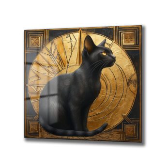 Art Deco'nun Asaleti: Altın ve Kara Kedi Temalı Temperli Cam Tablo - Glazella Art Deco'nun Asaleti: Altın ve Kara Kedi Temalı Temperli Cam Tablo - Glazella