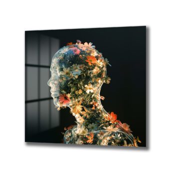 Zihin Bahçesi: Çiçeklerle Dolu İnsan Formu Modern Dekoratif Cam Tablo - Glazella Zihin Bahçesi: Çiçeklerle Dolu İnsan Formu Modern Dekoratif Cam Tablo - Glazella