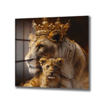 Taçlı Aslan Anne ve Yavrusu Regal Cam Tablo - Glazella Taçlı Aslan Anne ve Yavrusu Regal Cam Tablo - Glazella