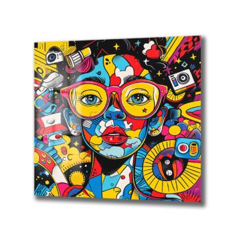 Canlı Renklerle Pop Art Kadın Portresi Temperli Cam Tablo - Glazella Canlı Renklerle Pop Art Kadın Portresi Temperli Cam Tablo - Glazella