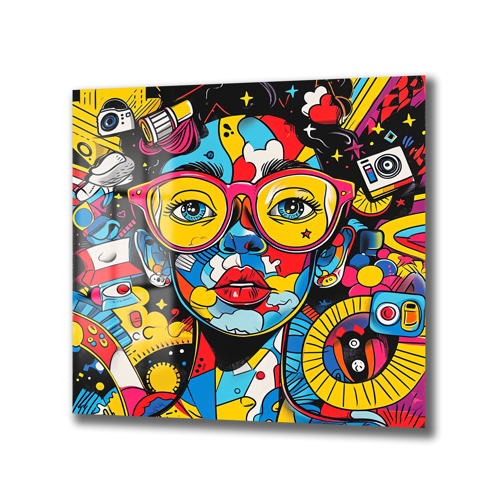 Canlı Renklerle Pop Art Kadın Portresi Temperli Cam Tablo - Glazella Canlı Renklerle Pop Art Kadın Portresi Temperli Cam Tablo - Glazella