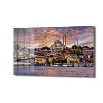 İstanbul'un Büyülü Gün Batımı: Süleymaniye Manzaralı Dekoratif Cam Tablo - Glazella İstanbul'un Büyülü Gün Batımı: Süleymaniye Manzaralı Dekoratif Cam Tablo - Glazella