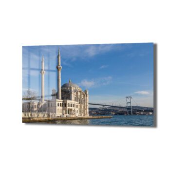 İstanbul'un Kalbinden: Ortaköy Camii ve Boğaz Köprüsü Cam Tablo - Glazella