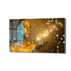 Kozmik Enerji: Altın ve Mavi Büyülü Modern Cam Tablo Duvar Dekoru Kozmik Enerji: Altın ve Mavi Büyülü Modern Cam Tablo Dekoratif Cam Tablo