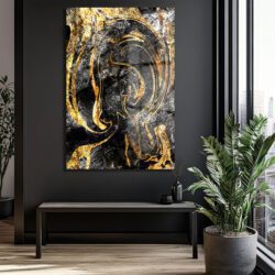 Altın Akış: Lüks Soyut Siyah Gold Temperli Cam Tablo Dekoratif Cam Tablo