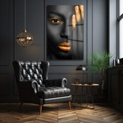 Siyahın ve Altının Dansı: Modern Portre Sanatı Cam Tablo Dekoratif Cam Tablo