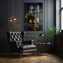 Altın Işıltılı Asalet: Modern Afrika Kraliçesi Cam Tablo Dekoratif Cam Tablo