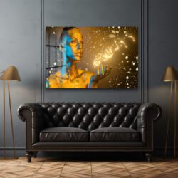 Kozmik Enerji: Altın ve Mavi Büyülü Modern Cam Tablo Duvar Dekoru Kozmik Enerji: Altın ve Mavi Büyülü Modern Cam Tablo Dekoratif Cam Tablo