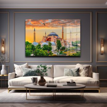 Ayasofya'da Gün Batımı: İstanbul'un Görkemli Manzarası Cam Tablo - Glazella