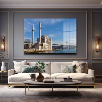 İstanbul'un Kalbinden: Ortaköy Camii ve Boğaz Köprüsü Cam Tablo - Glazella