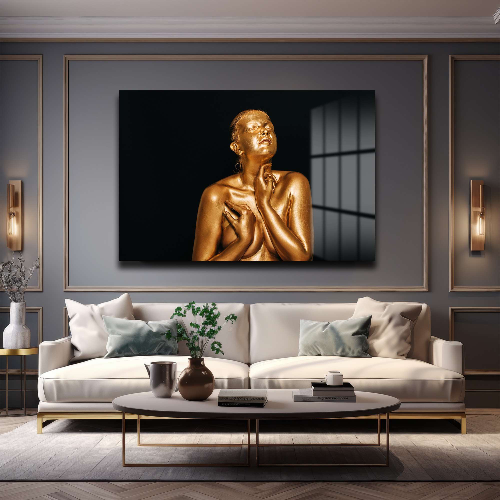 Altın Dokunuş: Modern Sanat Temperli Cam Tablo Duvar Dekoru Altın Dokunuş: Modern Sanat Temperli Cam Tablo - Görsel 4