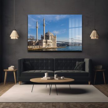 İstanbul'un Kalbinden: Ortaköy Camii ve Boğaz Köprüsü Cam Tablo - Glazella
