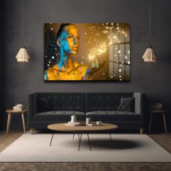 Kozmik Enerji: Altın ve Mavi Büyülü Modern Cam Tablo Duvar Dekoru Kozmik Enerji: Altın ve Mavi Büyülü Modern Cam Tablo Dekoratif Cam Tablo