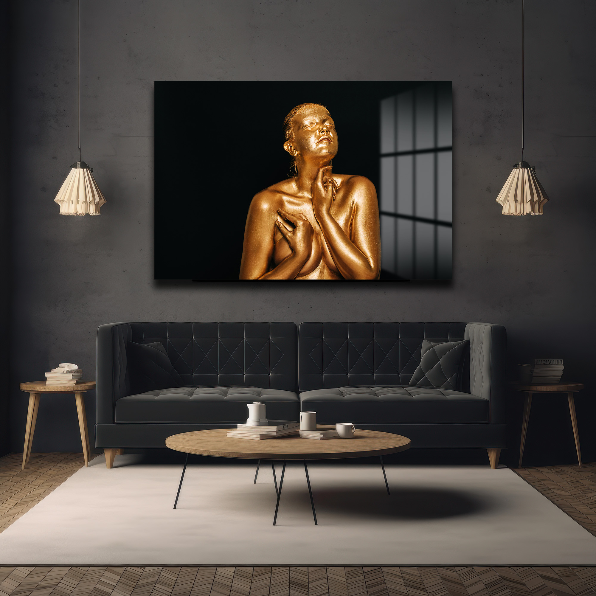Altın Dokunuş: Modern Sanat Temperli Cam Tablo Duvar Dekoru Altın Dokunuş: Modern Sanat Temperli Cam Tablo - Görsel 5