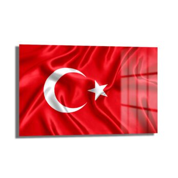 Gurur Veren Dalgalanış: Türk Bayrağı Temalı Temperli Cam Tablo, canlı kırmızı ve beyaz renklerde, dalgalanan Türk bayrağı motifini modern bir estetikle sunan, ev ve ofis için dayanıklı bir duvar dekorasyonu.