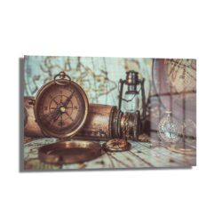 Macera Ruhu: Vintage Pusula ve Dünya Haritası Temalı Dekoratif Cam Tablo - Glazella Macera Ruhu: Vintage Pusula ve Dünya Haritası Temalı Dekoratif Cam Tablo - Glazella