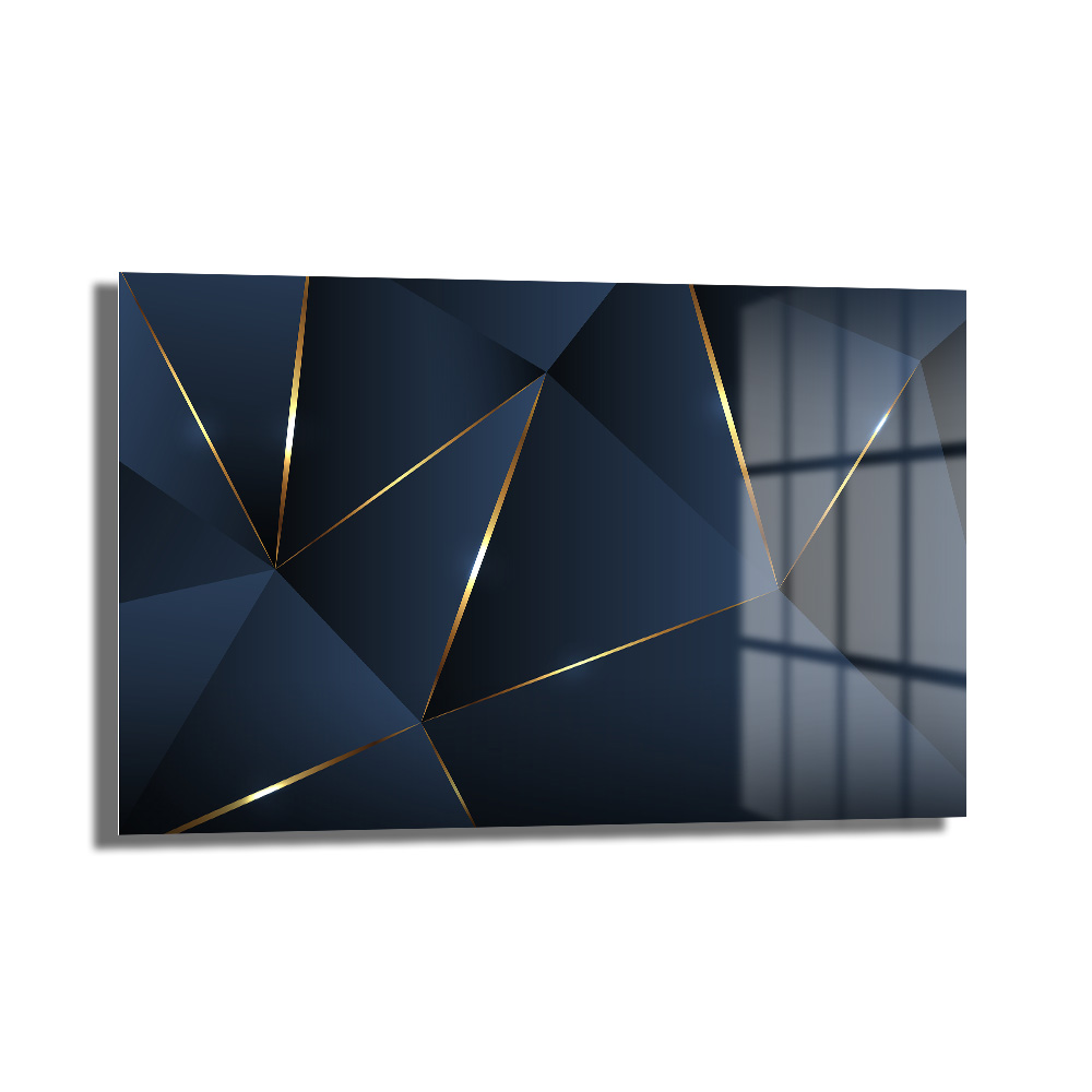 Geometrik Altın Dokunuşlar: Lacivert Modern Cam Tablo - Glazella Geometrik Altın Dokunuşlar: Lacivert Modern Cam Tablo - Glazella