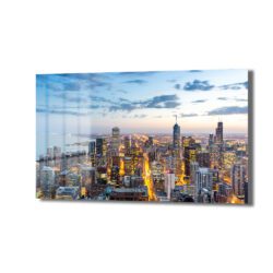 Işıltılı Metropol: Chicago Şehir Manzarası Modern Cam Tablo Duvar Dekoru Işıltılı Metropol: Chicago Şehir Manzarası Modern Cam Tablo Dekoratif Cam Tablo