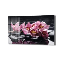 Zen Bahçesi: Pembe Orkide ve Spa Taşları Modern Cam Tablo Duvar Dekoru Zen Bahçesi: Pembe Orkide ve Spa Taşları Modern Cam Tablo Dekoratif Cam Tablo