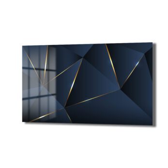 Geometrik Altın Dokunuşlar: Lacivert Modern Cam Tablo - Glazella Geometrik Altın Dokunuşlar: Lacivert Modern Cam Tablo - Glazella