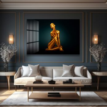 Altın Aura: Büyüleyici Modern Sanat Cam Tablo - Glazella