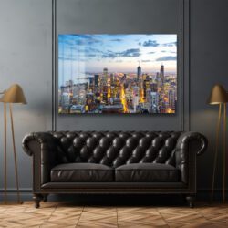 Işıltılı Metropol: Chicago Şehir Manzarası Modern Cam Tablo Duvar Dekoru Işıltılı Metropol: Chicago Şehir Manzarası Modern Cam Tablo Dekoratif Cam Tablo
