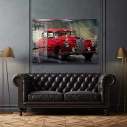 Kızıl Efsane: Vintage Mercedes Klasik Araba Cam Tablo Duvar Dekoru Kızıl Efsane: Vintage Mercedes Klasik Araba Cam Tablo Dekoratif Cam Tablo