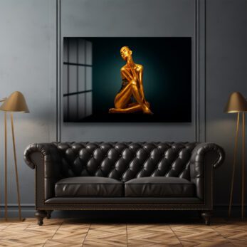 Altın Aura: Büyüleyici Modern Sanat Cam Tablo - Glazella