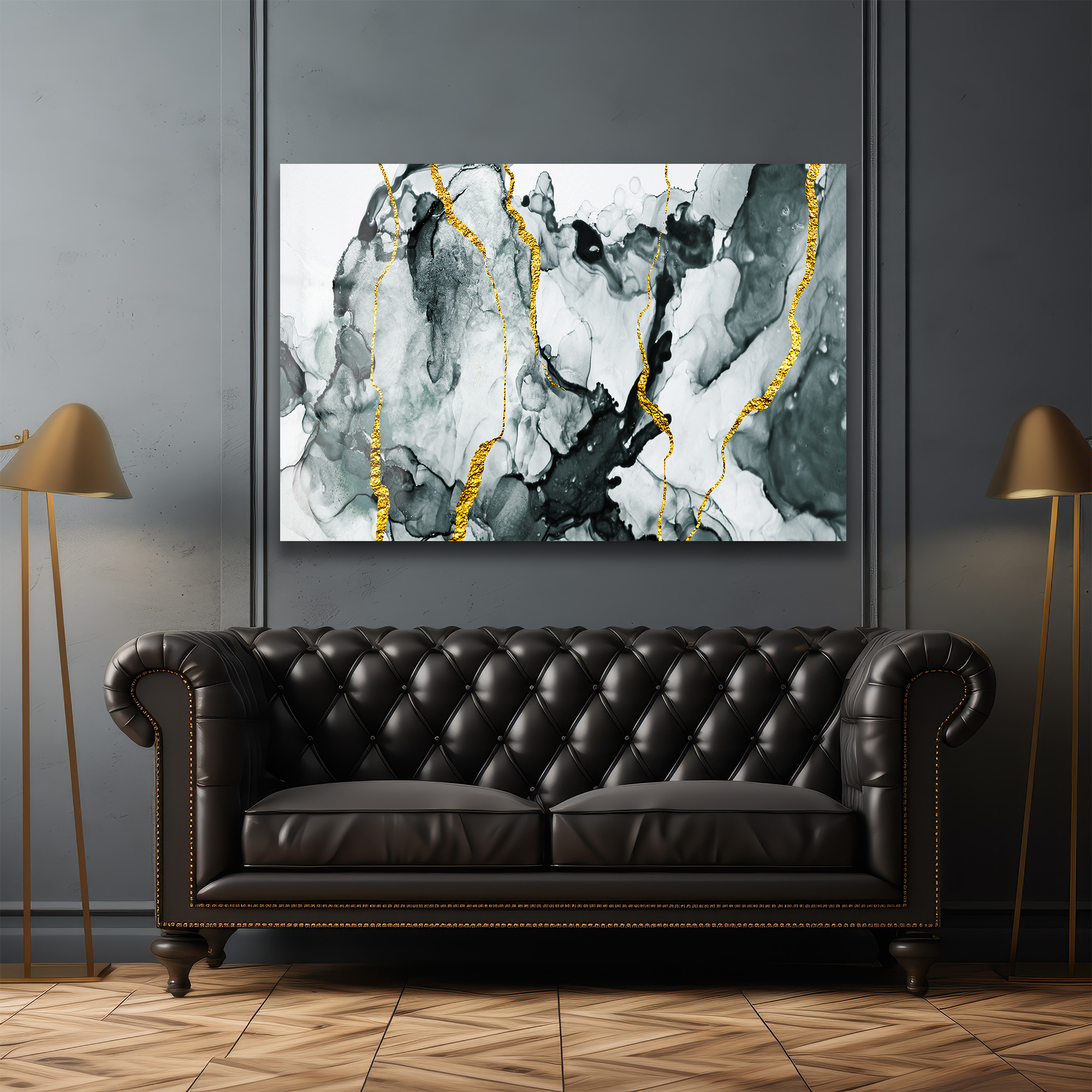 Kintsugi Ruhu: Altın Damarlı Siyah Beyaz Soyut Cam Tablo Duvar Dekoru Kintsugi Ruhu: Altın Damarlı Siyah Beyaz Soyut Cam Tablo - Görsel 3