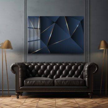 Geometrik Altın Dokunuşlar: Lacivert Modern Cam Tablo - Glazella Geometrik Altın Dokunuşlar: Lacivert Modern Cam Tablo - Glazella