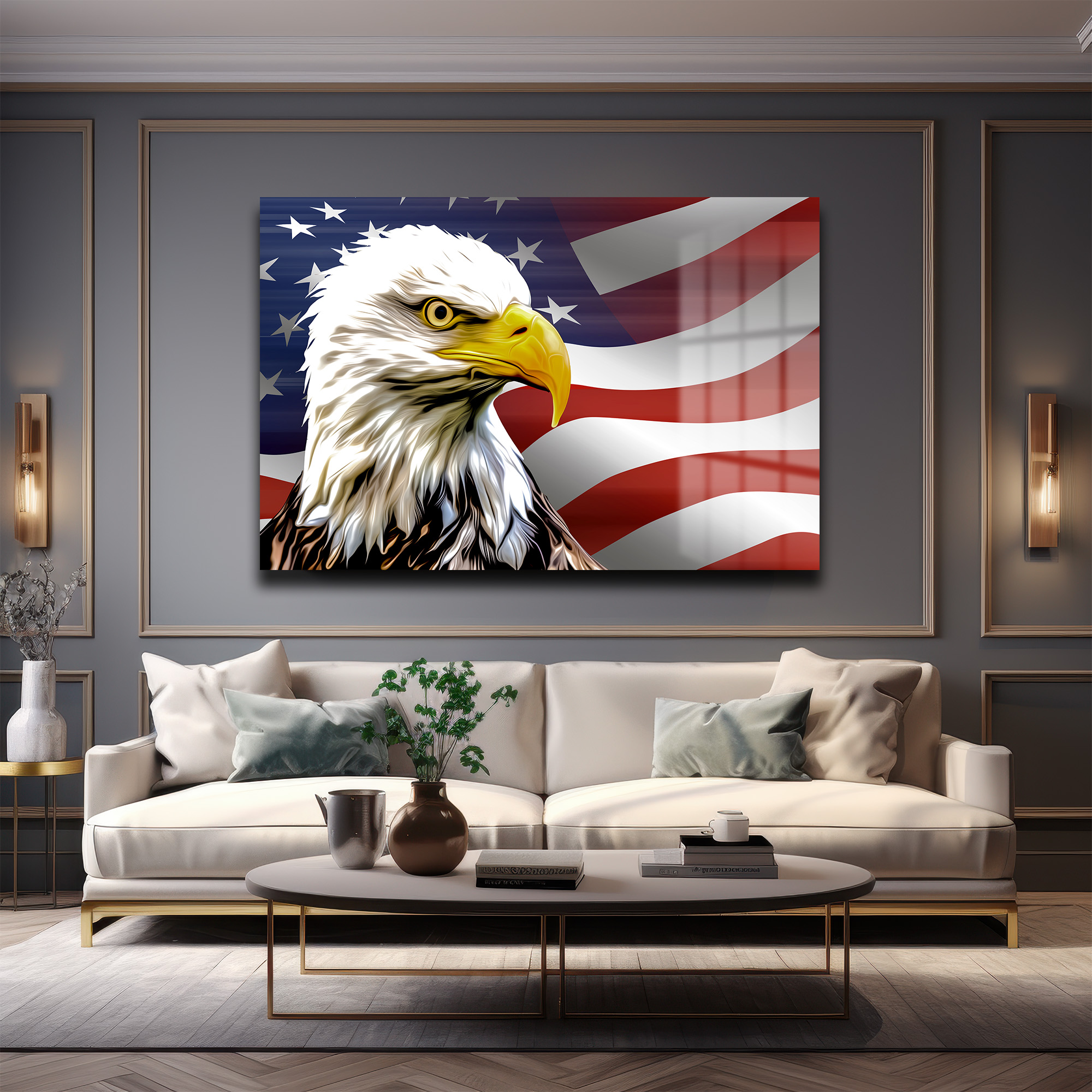 Özgürlüğün Yükselişi: Amerikan Kartalı ve Bayrak Temalı Temperli Cam Tablo Duvar Dekoru Özgürlüğün Yükselişi: Amerikan Kartalı ve Bayrak Temalı Temperli Cam Tablo - Görsel 4