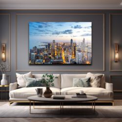 Işıltılı Metropol: Chicago Şehir Manzarası Modern Cam Tablo Duvar Dekoru Işıltılı Metropol: Chicago Şehir Manzarası Modern Cam Tablo Dekoratif Cam Tablo