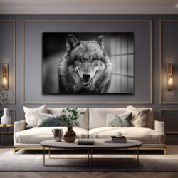 Vahşi Ruh: Siyah Beyaz Kurt Portresi Temperli Cam Tablo Duvar Dekoru Vahşi Ruh: Siyah Beyaz Kurt Portresi Temperli Cam Tablo Dekoratif Cam Tablo