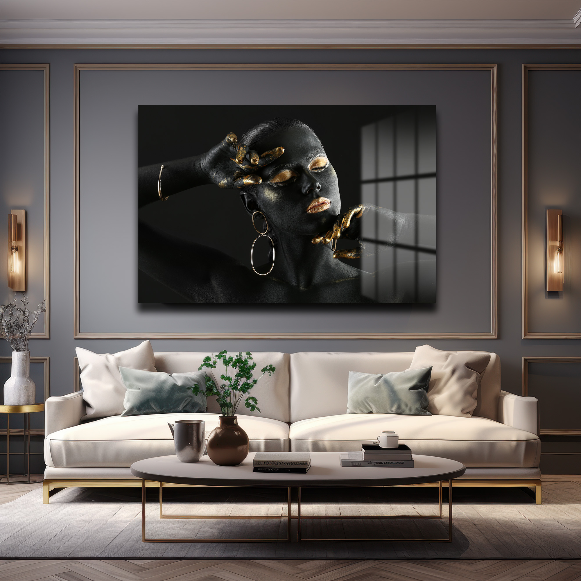 Altın Dokunuşlu Siyahın Asaleti: Modern Sanat Cam Tablo Duvar Dekoru Altın Dokunuşlu Siyahın Asaleti: Modern Sanat Cam Tablo - Görsel 4