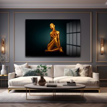 Altın Aura: Büyüleyici Modern Sanat Cam Tablo - Glazella