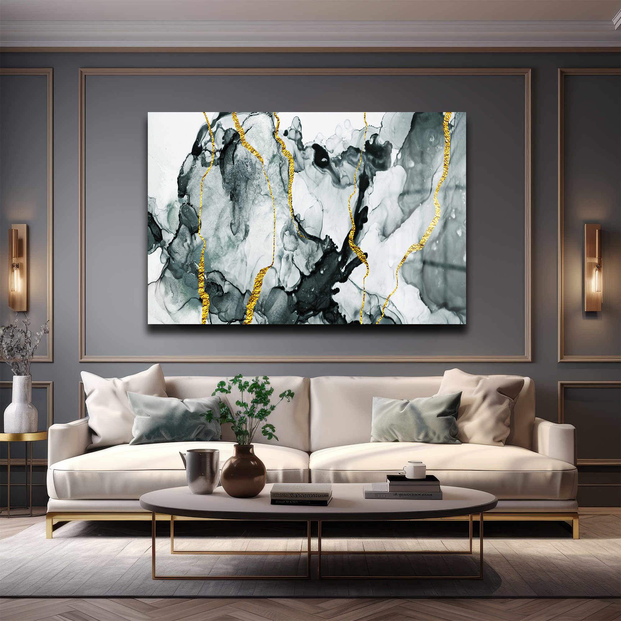 Kintsugi Ruhu: Altın Damarlı Siyah Beyaz Soyut Cam Tablo Duvar Dekoru Kintsugi Ruhu: Altın Damarlı Siyah Beyaz Soyut Cam Tablo - Görsel 4
