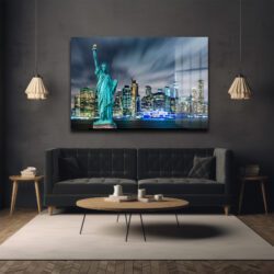Özgürlüğün Şehri: New York Özgürlük Heykeli Manzaralı Cam Tablo Dekoratif Cam Tablo