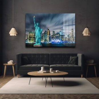 Özgürlüğün Şehri: New York Özgürlük Heykeli Manzaralı Cam Tablo - Glazella