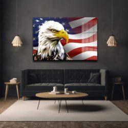 Özgürlüğün Yükselişi: Amerikan Kartalı ve Bayrak Temalı Temperli Cam Tablo Duvar Dekoru Özgürlüğün Yükselişi: Amerikan Kartalı ve Bayrak Temalı Temperli Cam Tablo Dekoratif Cam Tablo