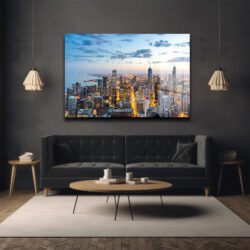 Işıltılı Metropol: Chicago Şehir Manzarası Modern Cam Tablo Duvar Dekoru Işıltılı Metropol: Chicago Şehir Manzarası Modern Cam Tablo Dekoratif Cam Tablo