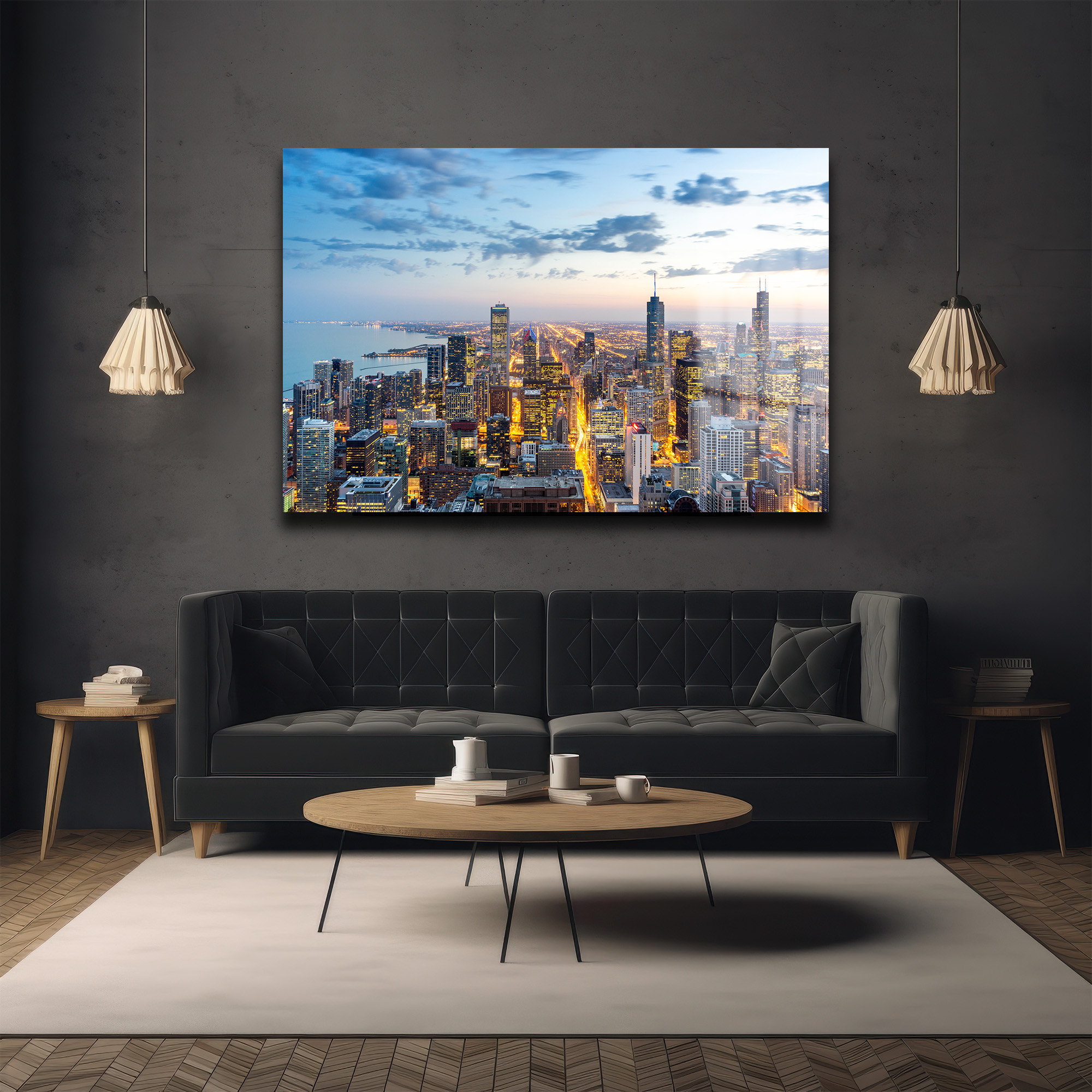 Işıltılı Metropol: Chicago Şehir Manzarası Modern Cam Tablo Duvar Dekoru Işıltılı Metropol: Chicago Şehir Manzarası Modern Cam Tablo - Görsel 5