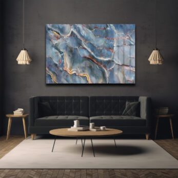 Derinliklerin Dansı: Mavi Onyx Desenli Modern Cam Tablo - Glazella