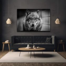 Vahşi Ruh: Siyah Beyaz Kurt Portresi Temperli Cam Tablo Duvar Dekoru Vahşi Ruh: Siyah Beyaz Kurt Portresi Temperli Cam Tablo Dekoratif Cam Tablo