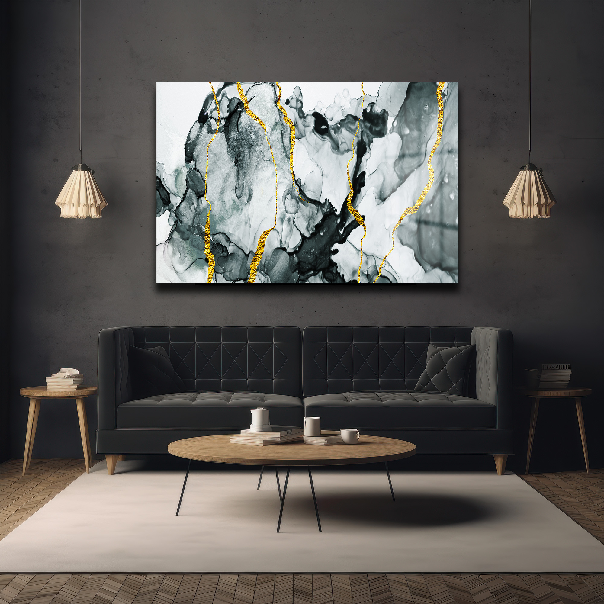 Kintsugi Ruhu: Altın Damarlı Siyah Beyaz Soyut Cam Tablo Duvar Dekoru Kintsugi Ruhu: Altın Damarlı Siyah Beyaz Soyut Cam Tablo - Görsel 5