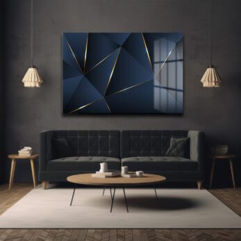 Geometrik Altın Dokunuşlar: Lacivert Modern Cam Tablo - Glazella Geometrik Altın Dokunuşlar: Lacivert Modern Cam Tablo - Glazella