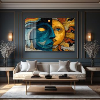 Alternative view of Kozmik Denge: Güneş ve Ay'ın Büyüleyici Dansı Temperli Cam Tablo
